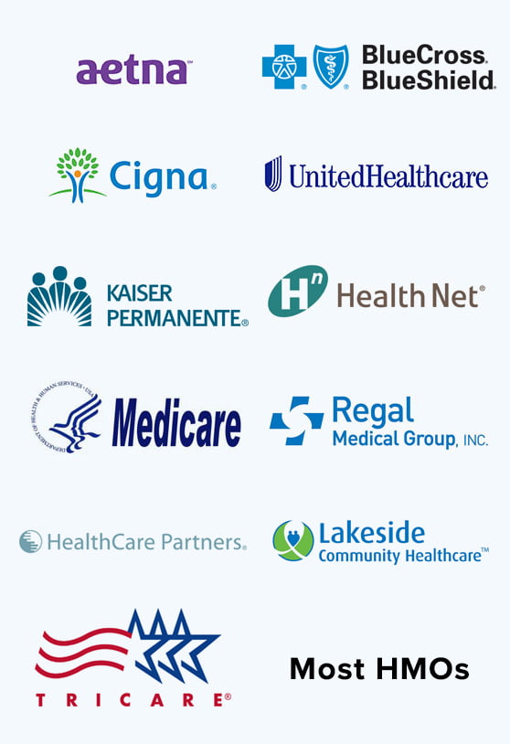 Insurace company logos - Aetna, BlueCross, Cigna